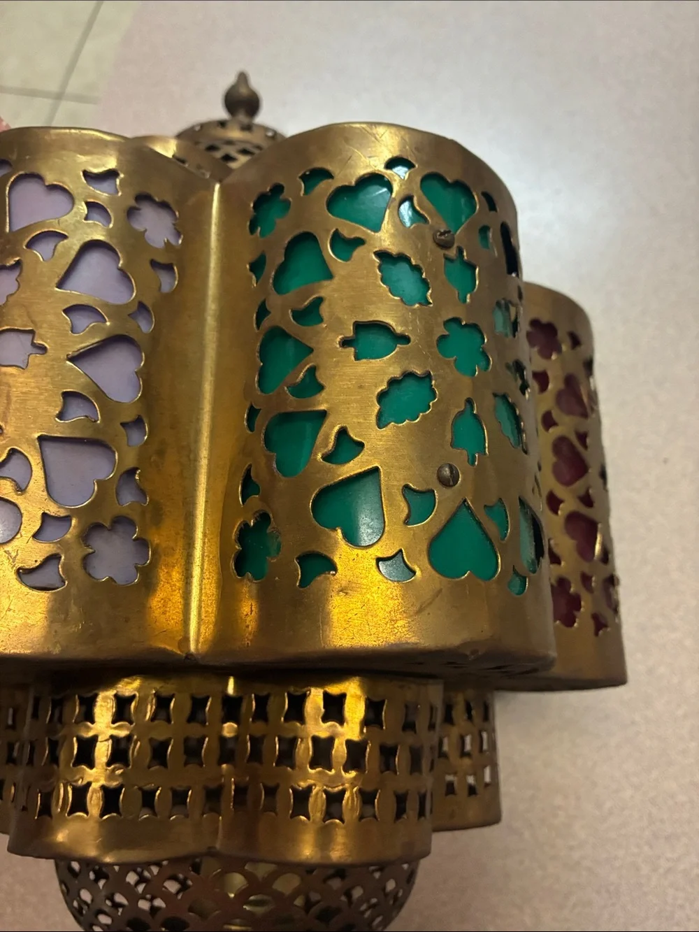 Brass Moroccan-Style Multi-Color Cutout Lantern